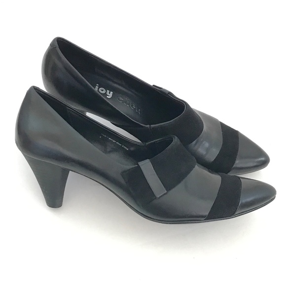 JOY CHEN Leather Heels Pointed Toe Black Leather Pumps Women’s Size 9 - Picture 3 of 16